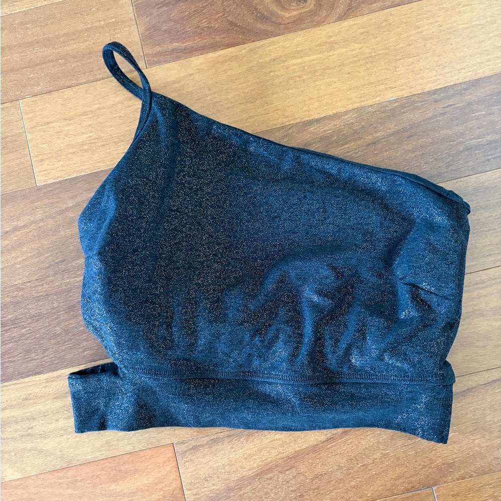 Beyond Yoga Black One-Shoulder Shimmer Bralette